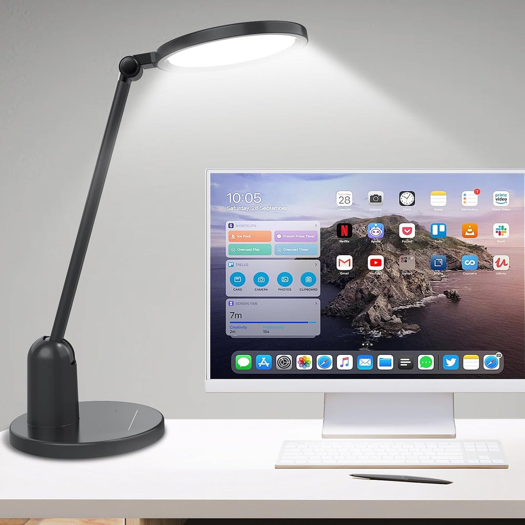 Desk Lamps for Home Office with Stable Base, 1000LM Ultra Bright Eye-Caring LED Desk Light, 3000K-6000K Dimmable Table Lamp with Stepless…