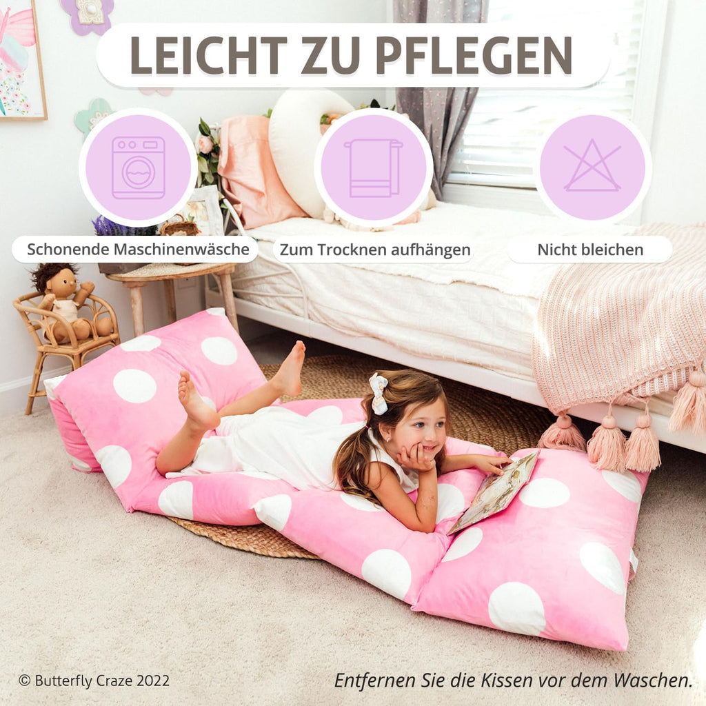 Butterfly Craze Floor Pillow Case, Mattress Bed Lounger Cover, Polka Pink, Queen Size - Cozy Seating Solution for Kids & Adults, Recliner…