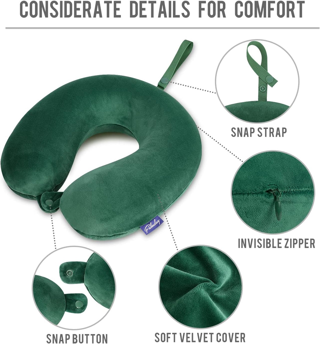 Fabuday Neck Pillow for Travel Memory Foam - Travel Pillows for Sleeping Airplane with Attachable Snap Strap Soft Washable Cover, Flight Pi…