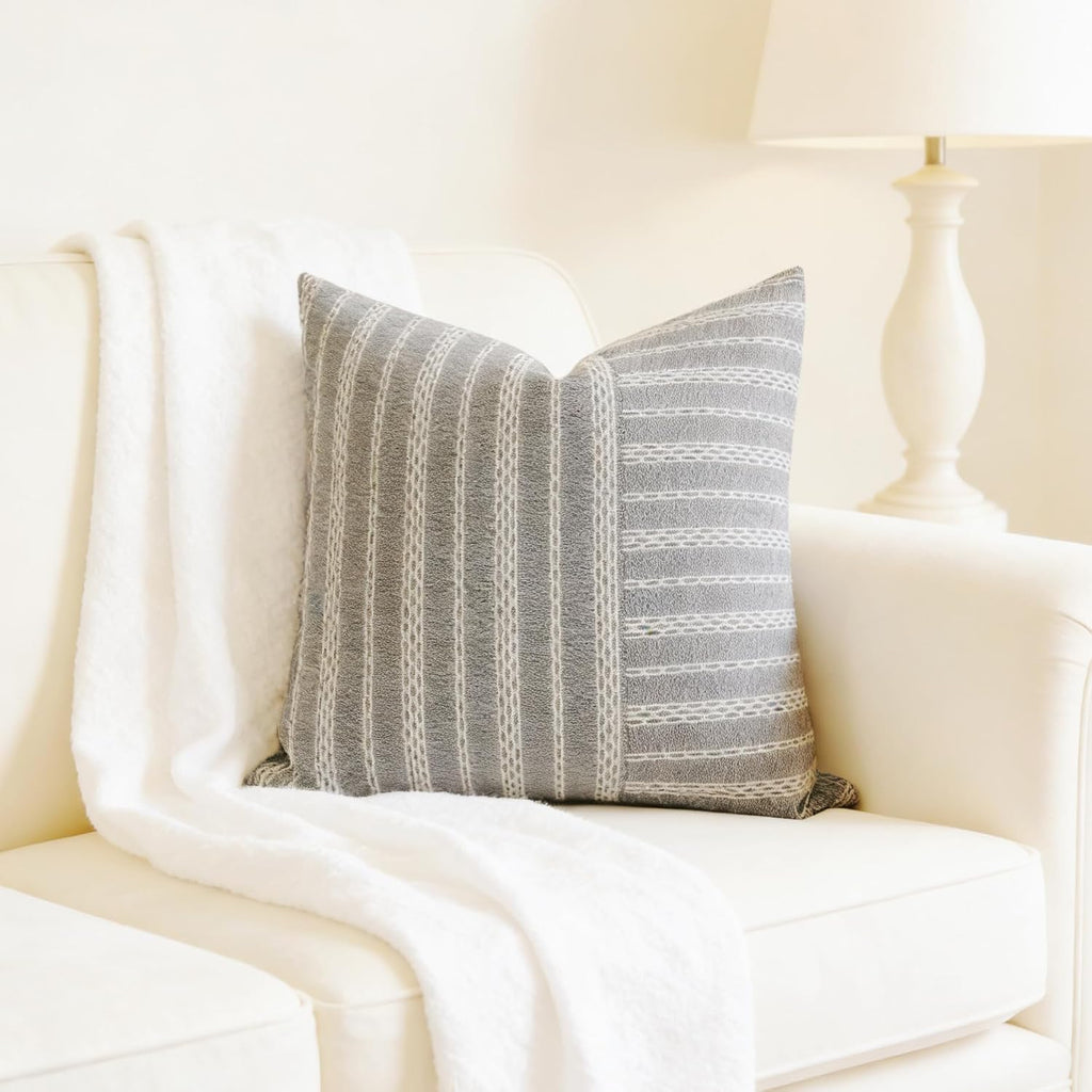 Slow Cow Black and Beige Patchwork Stripe Decorative Throw Pillow Cover Cushion Cover Pillowcase for Sofa Couch Bed Chair 18 x18 Inches