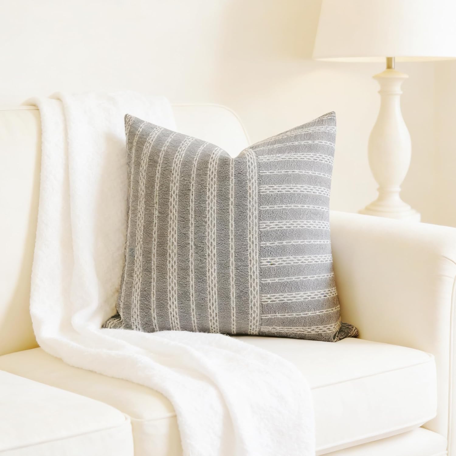Slow Cow Black and Beige Patchwork Stripe Decorative Throw Pillow Cover Cushion Cover Pillowcase for Sofa Couch Bed Chair 18 x18 Inches