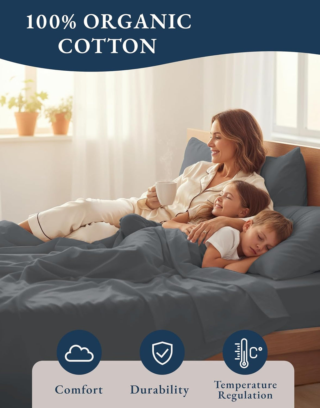 LaneLinen LANE LINEN 100% Organic Cotton Full Size Sheets, Hotel Like Crisp Percale Low Pill Fade Resistant Reinforsed Seam Cotton Sheets,…