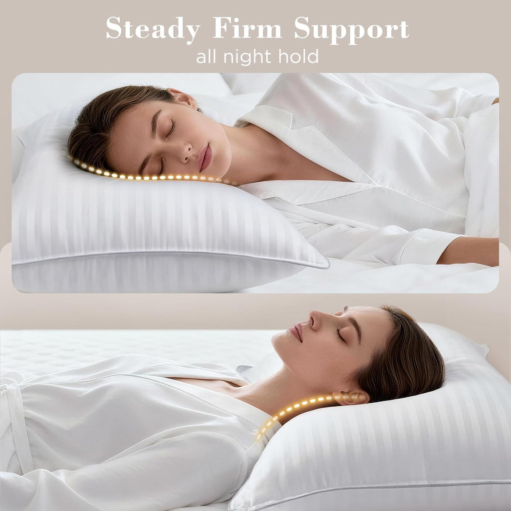 Viewstar Bed Pillows Queen Size Set of 2, Hotel Collection, Down Alternative Soft Pillow for Back, Stomach or Side Sleepers, Striped White-…