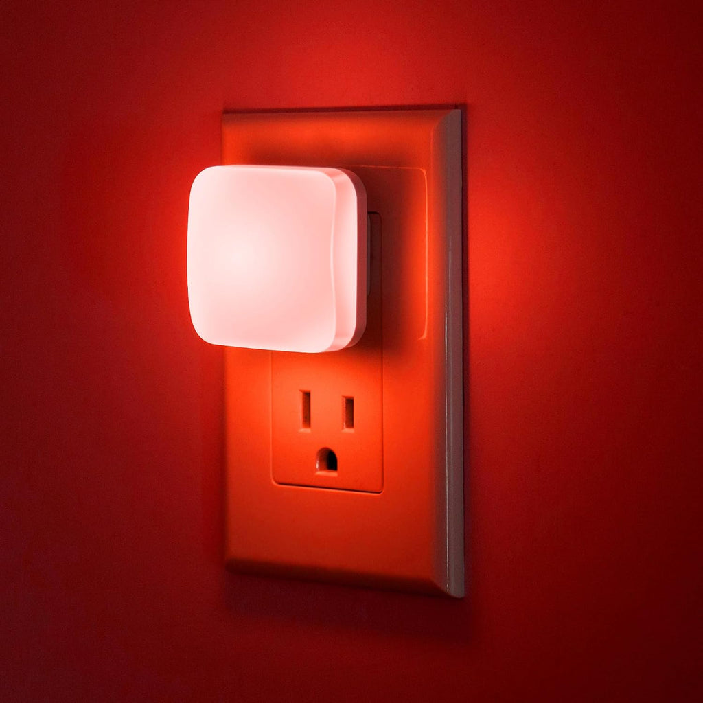 Briignite Red Night Lights Plug into Wall, Nightlights with Light Sensor Dusk to Dawn, 0.3W Square Plug in Night Light for Kids, Red…
