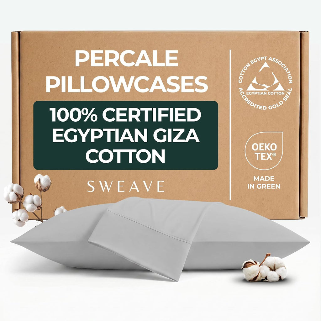SweaveBedding 100% Egyptian Cotton Percale Pillow Cases Set - Luxurious 400 Thread Count, Breathable & Skin-Friendly Percale - Softer After…