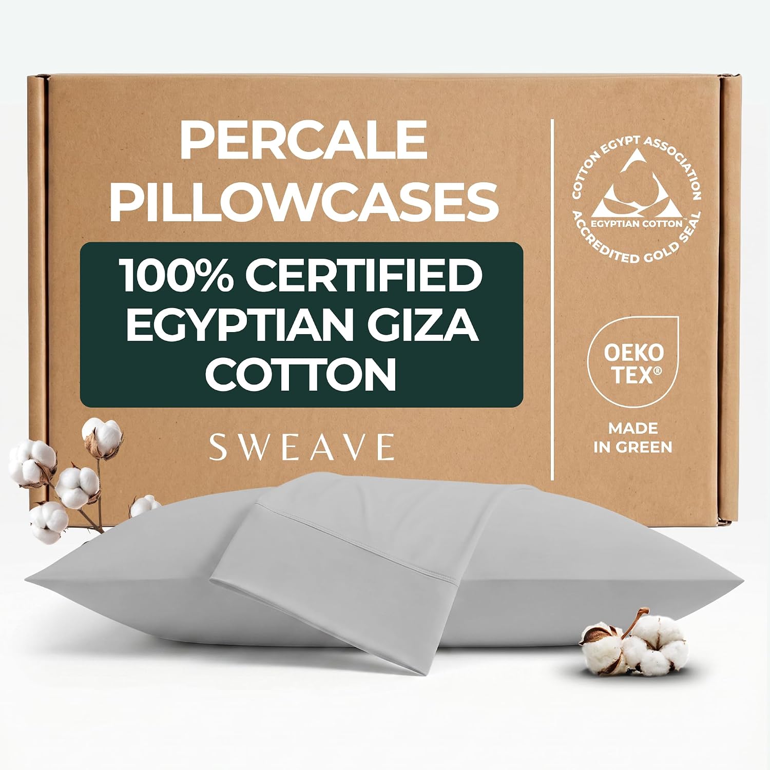 SweaveBedding 100% Egyptian Cotton Percale Pillow Cases Set - Luxurious 400 Thread Count, Breathable & Skin-Friendly Percale - Softer After…