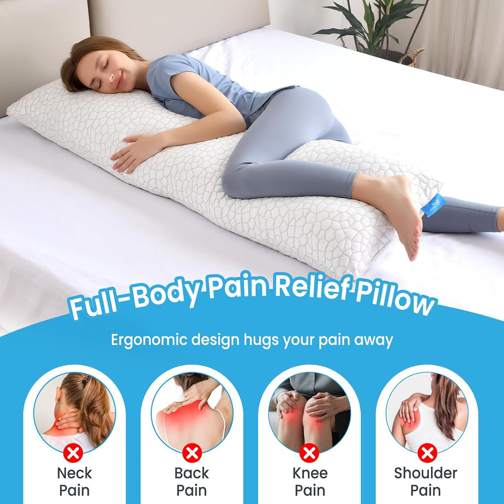 Qutool Cooling Pillow for Sleeping, CertiPUR-US Shredded Memory Foam Full Body Pillow Set of 1, Long Pillow for Bed with Removable Double-S…