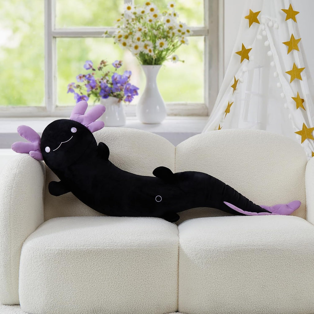MaoGoLan 48" Giant Axolotl Plush Body Pillow, Large Black Axolotl Stuffed Animal Toy for Kid Girl Boy, Soft Salamander Plush Toy Glow in…