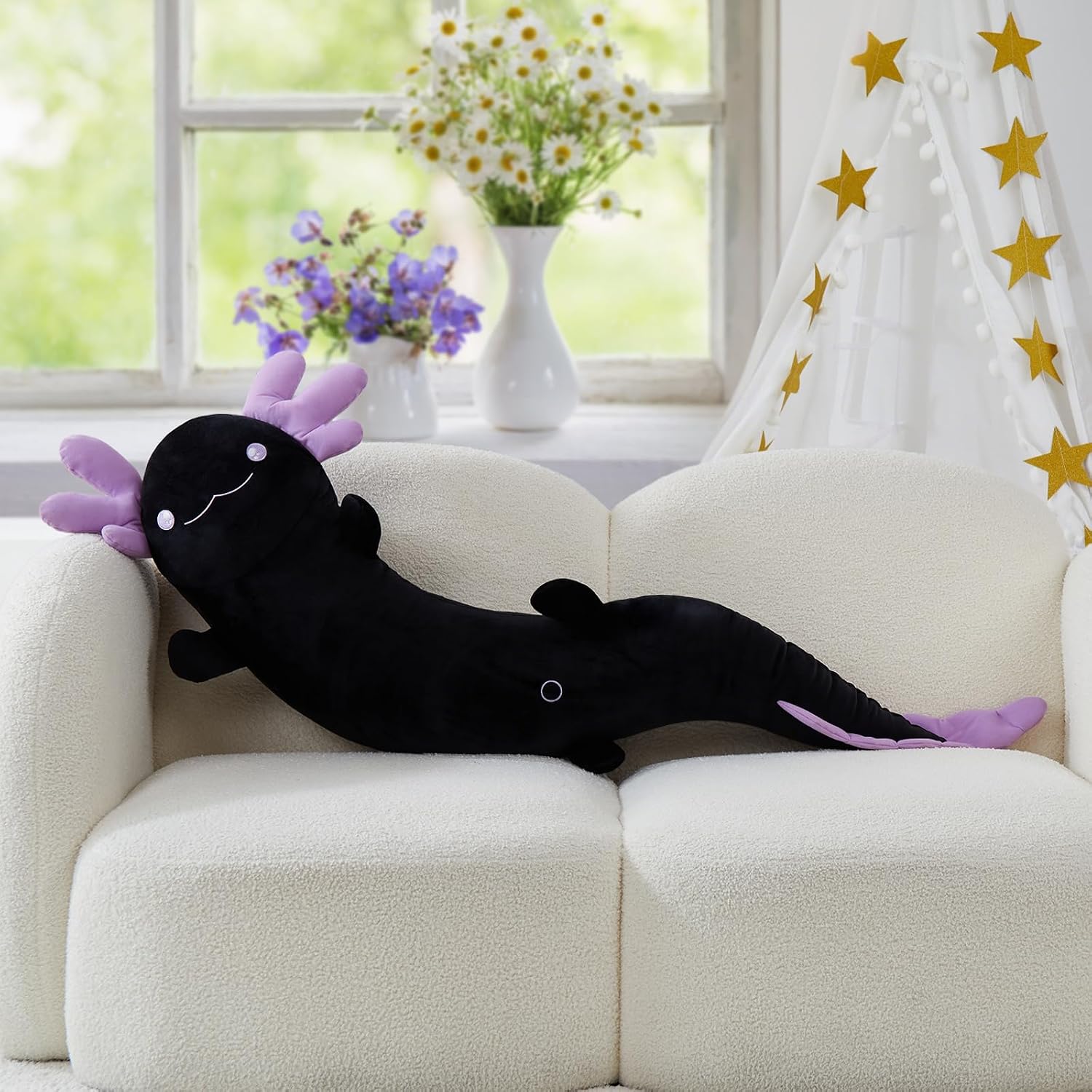 MaoGoLan 48" Giant Axolotl Plush Body Pillow, Large Black Axolotl Stuffed Animal Toy for Kid Girl Boy, Soft Salamander Plush Toy Glow in…
