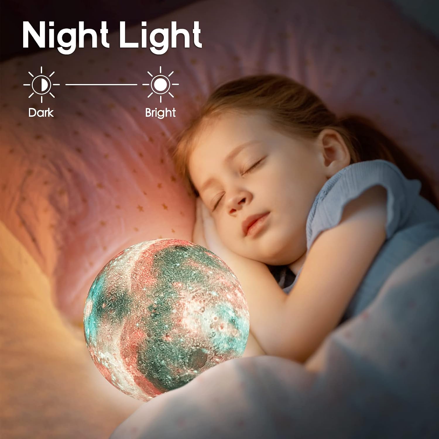 BRIGHTWORLD 7.1inch Galaxy Lamp 16 Colors Moon Lamp 3D Printing, Remote & Touch Control USB Rechargeable, Birthday Gifts for Women Room…