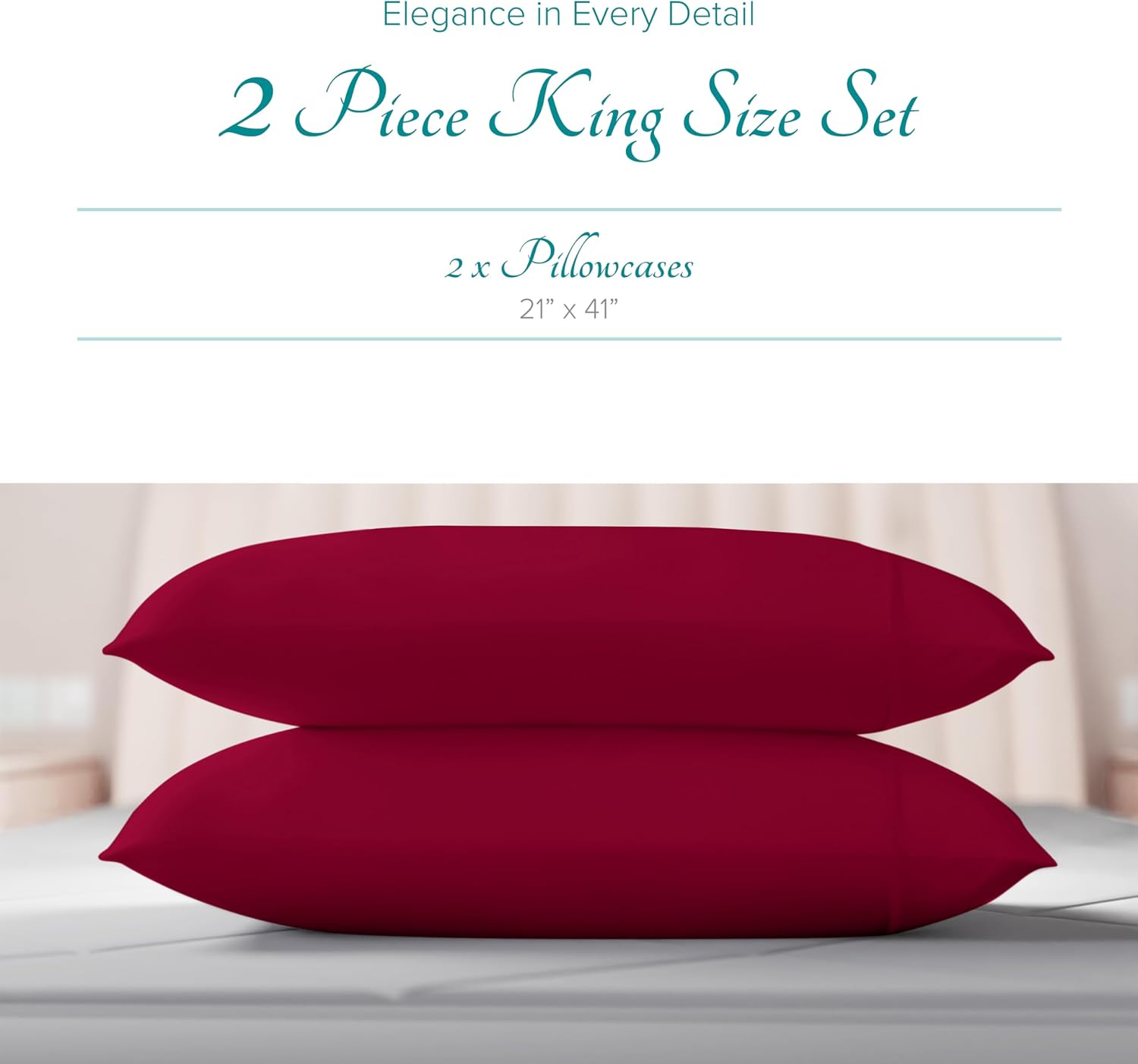 Carressa Linen Luxury Egyptian Cotton King Pillow Cases Set of 2-800 Series Tulips Collection Pillowcases for Sleeping (Red), Soft…