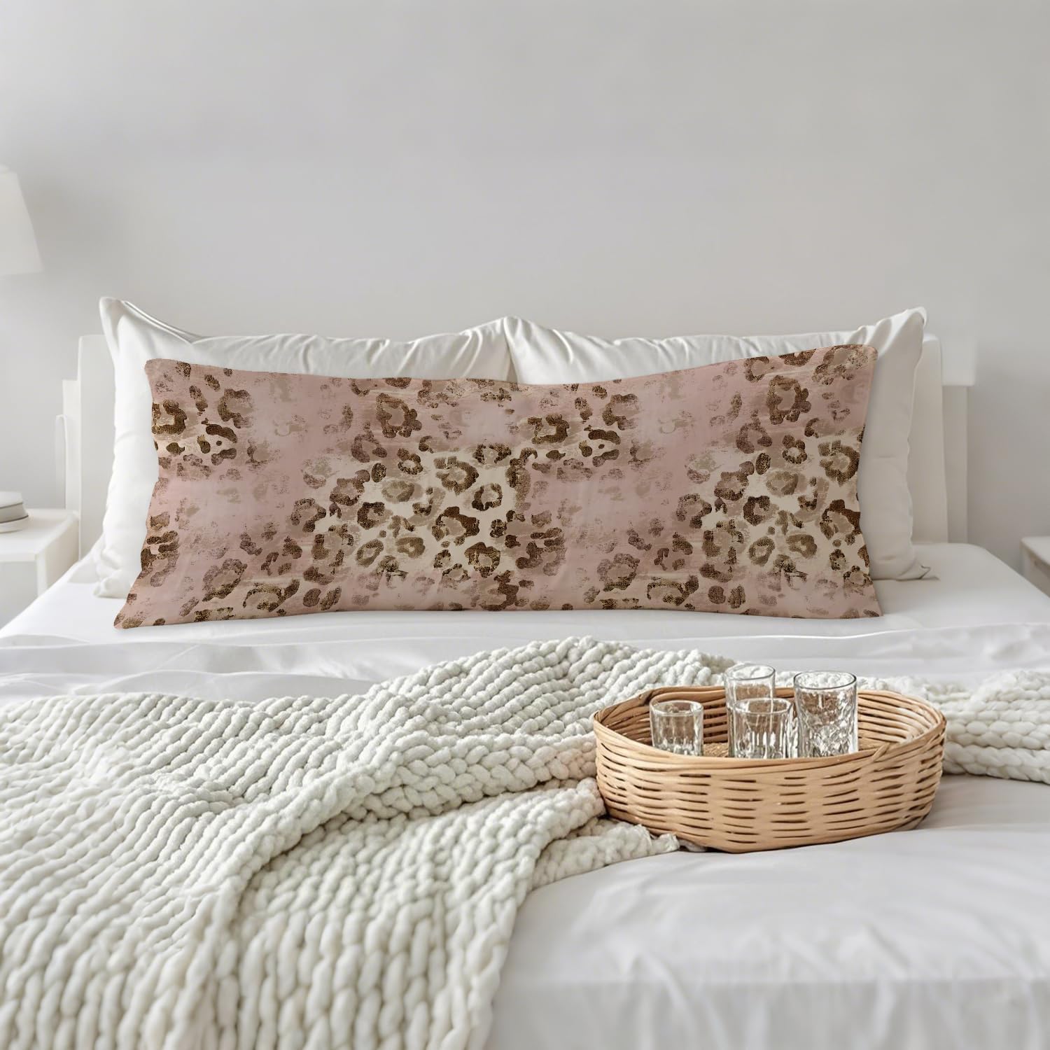 Pink Leopard Print 20x54 Body Pillow Cover, Pink Cheetah Print Room Decor, Funky Y2k Blush Pink Animal Print Decorative Long Body Pillow…