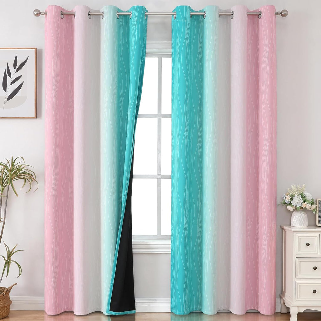 Estelartextiler Estelar Textiler Pink and Teal Gradient Blackout Curtains for Bedroom, Thermal Insulated Ombre Drapes 84 Inches Long, Full…