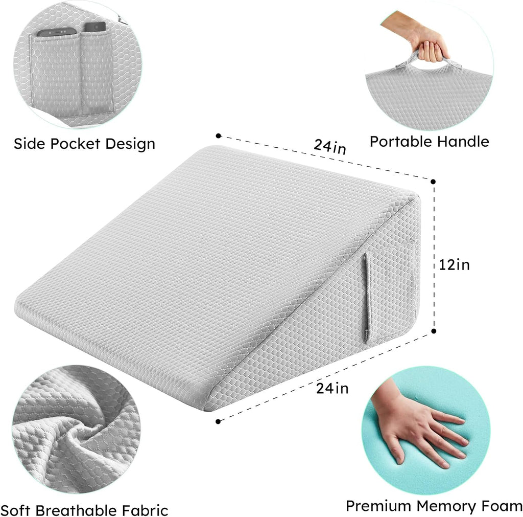 Bedluxe Wedge Pillow, 12 inch Bed Wedge Pillow for Headboard, Pillow Wedge for Acid Reflux Relief, Sleeping, After Surgery, Snoring…