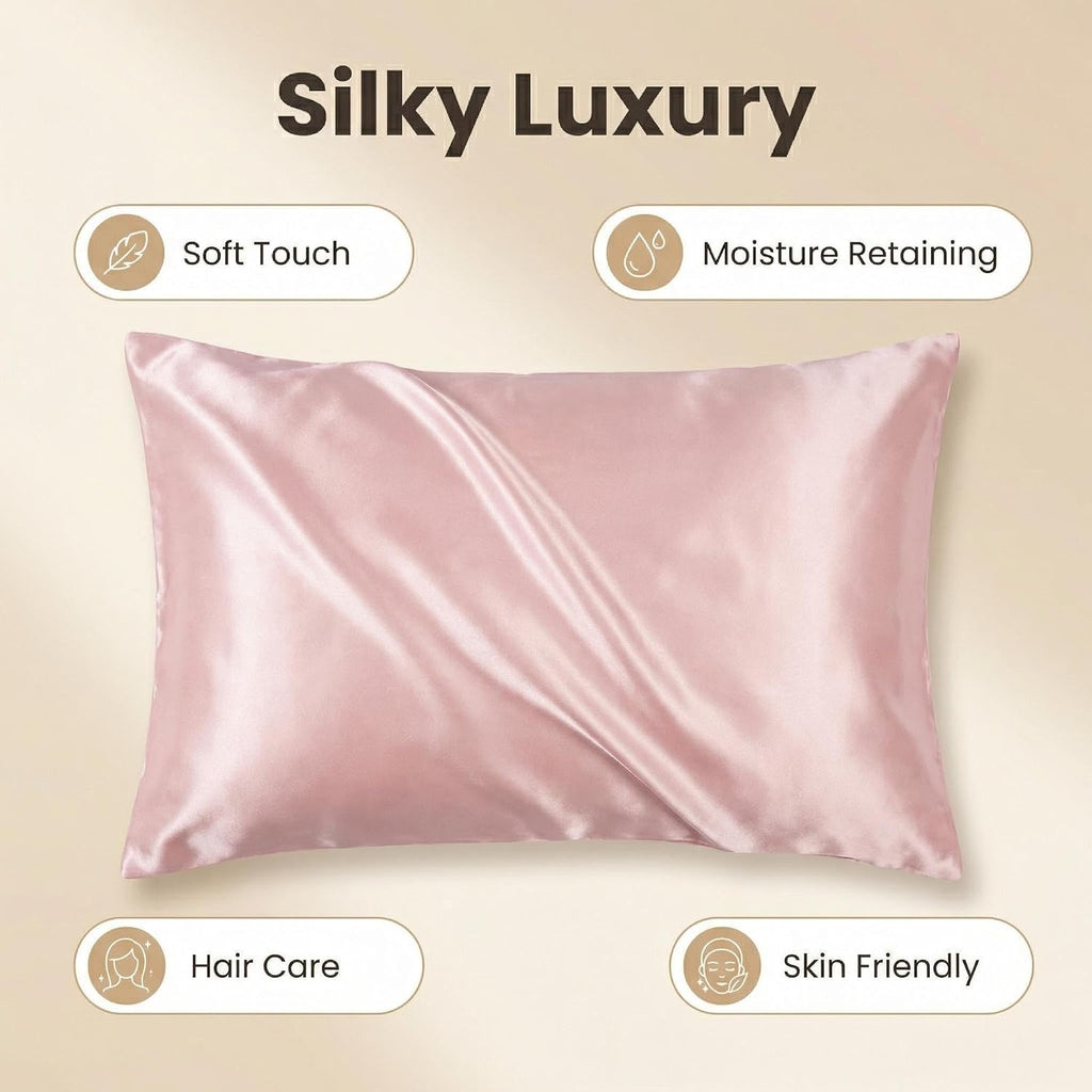 JUWENIN, Luxury Satin Pillowcase with Zipper (Silky Satin Pillow Case for Hair) Set of 2 (Standard, Blush Pink)