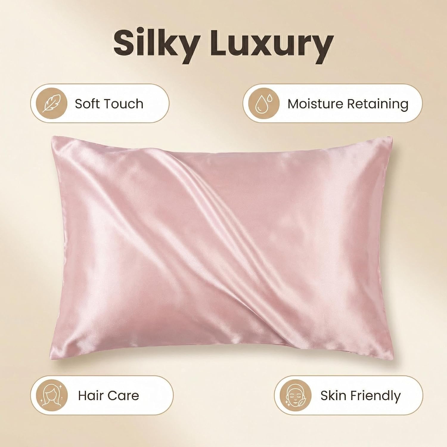 JUWENIN, Luxury Satin Pillowcase with Zipper (Silky Satin Pillow Case for Hair) Set of 2 (Standard, Blush Pink)