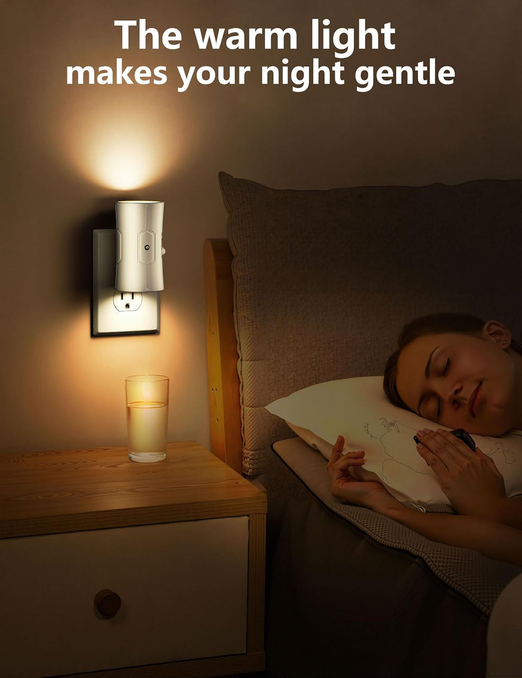 Fesnne Night Light, LED Night Lights Plug into Wall, [2 Pack] Warm White 3000K, 0-100LM Adjustable Brightness Light Sensor Nightlights Plug…