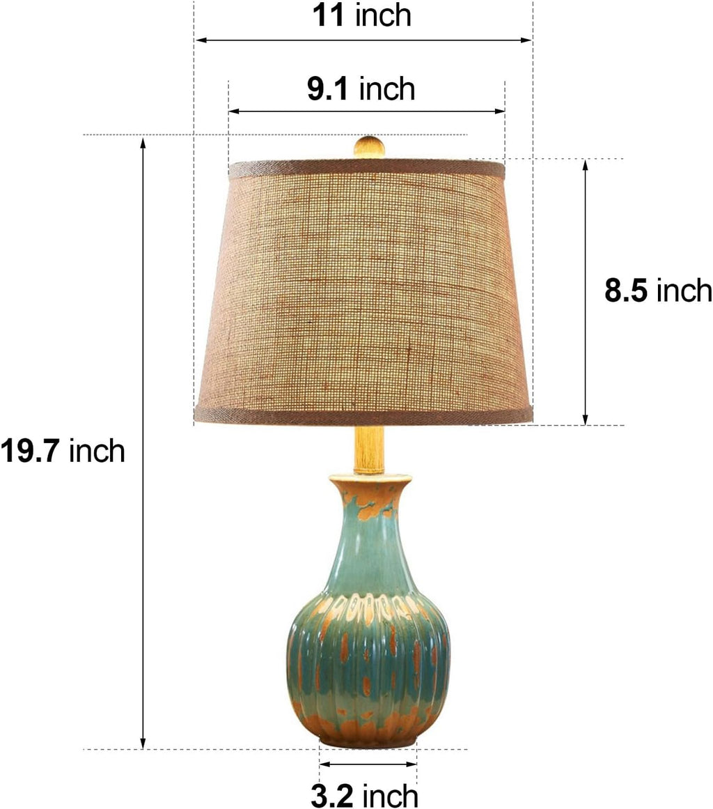 Blue Ceramic Table Lamp for Living Room Bedroom, Modern Minimalist Nightstand Desk Lamp with Linen Fabric Shade for Bedside Entryway Home…