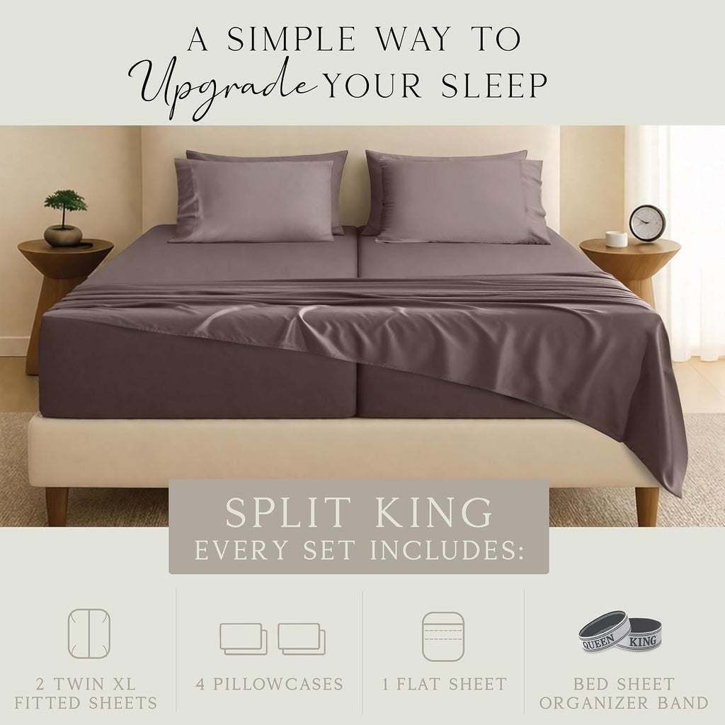 KARISSA MAE 7 Piece Pure Viscose from Bamboo Split King Size Sheet Set | 100% FSC Certified | Luxuriously Soft | Cooling | 18" Deep…