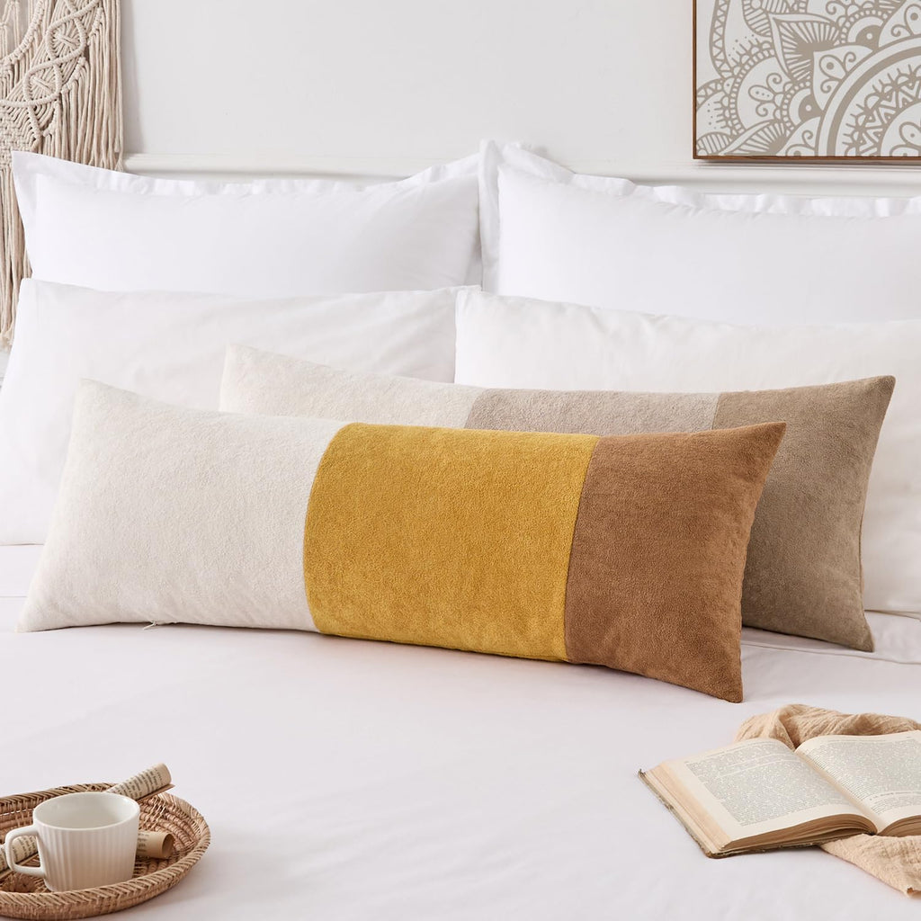 KevinTextile Kevin Textile 14x36 Inch Long Lumbar Cover 1 Pack Three-Colour Patchwork Soft Textured Waterproof Rectangle Cushion Elegant Ac…