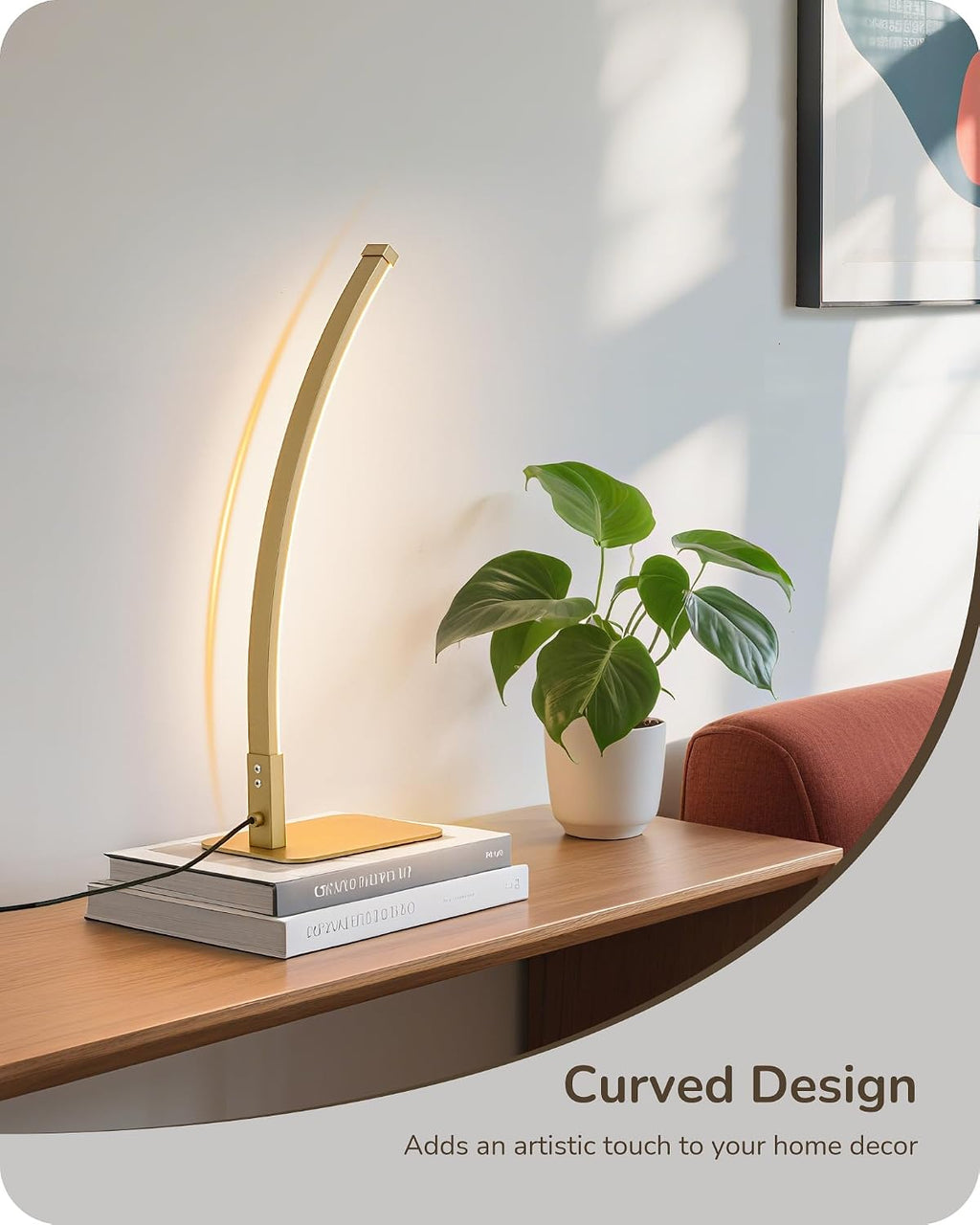 Edishine Curved LED Table Lamp, Modern Bedside Lamp with 3 Color Temperature & Stepless Dimming, Aluminum & Iron, Nightstand Lamp for Bedro…