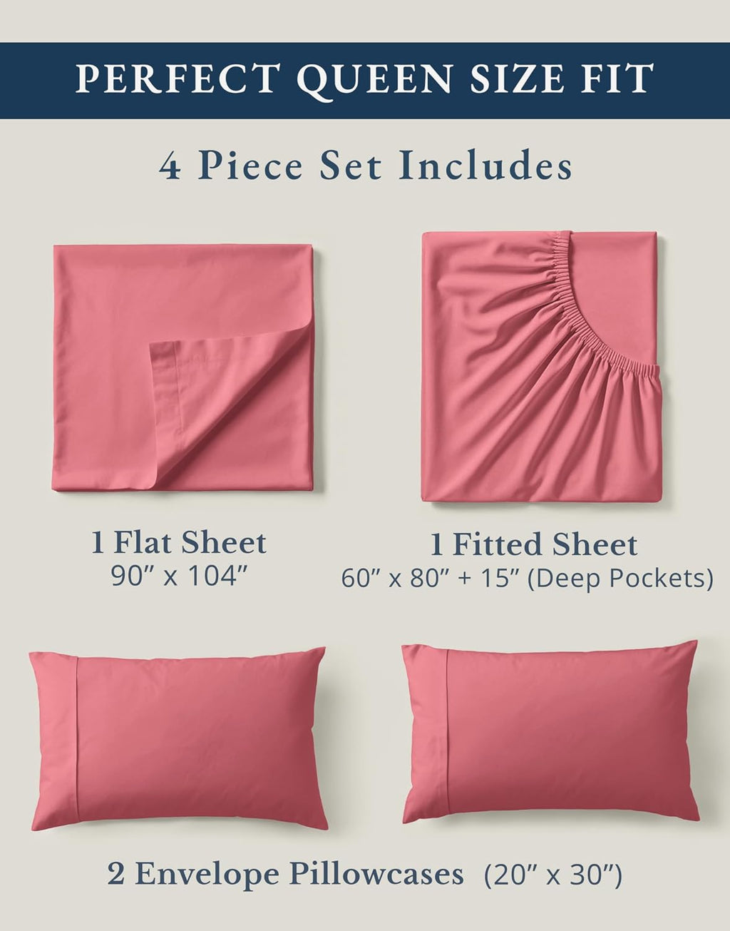 LaneLinen LANE LINEN 100% Organic Cotton Queen Sized Sheets, Fuly Elasticized Mercerized Low Pill Fade Resistant Percale Weave Bedsheets fo…