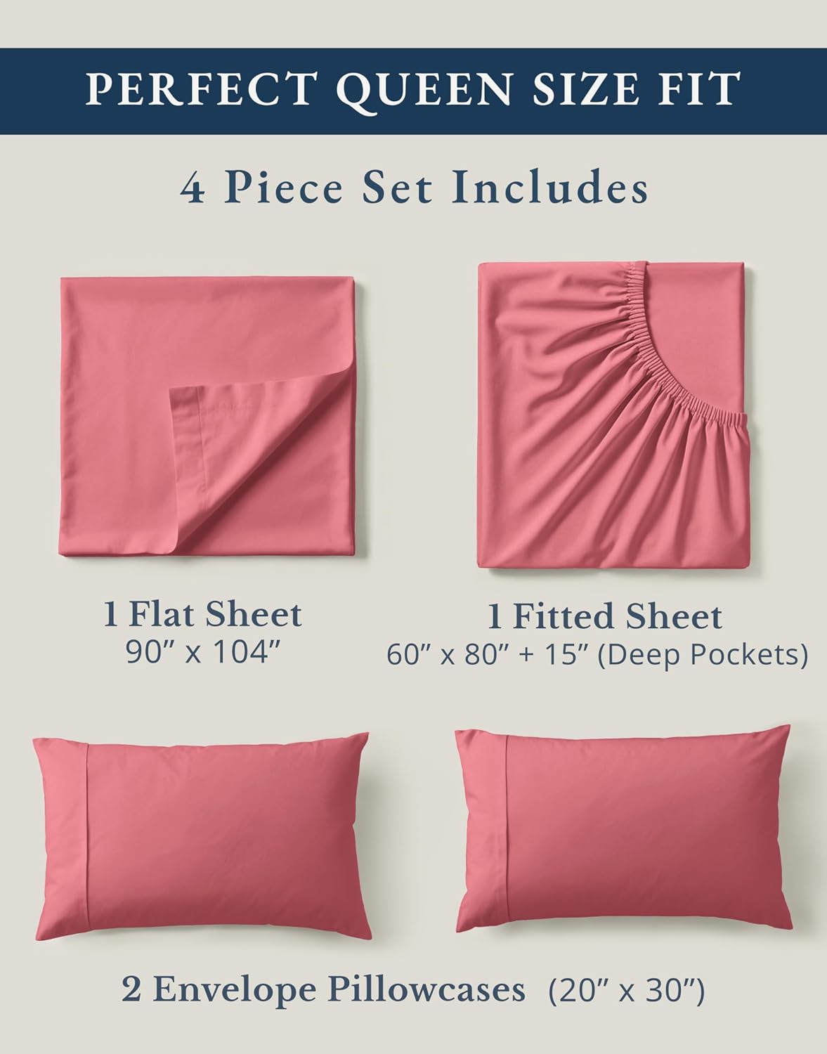 LaneLinen LANE LINEN 100% Organic Cotton Queen Sized Sheets, Fuly Elasticized Mercerized Low Pill Fade Resistant Percale Weave Bedsheets fo…