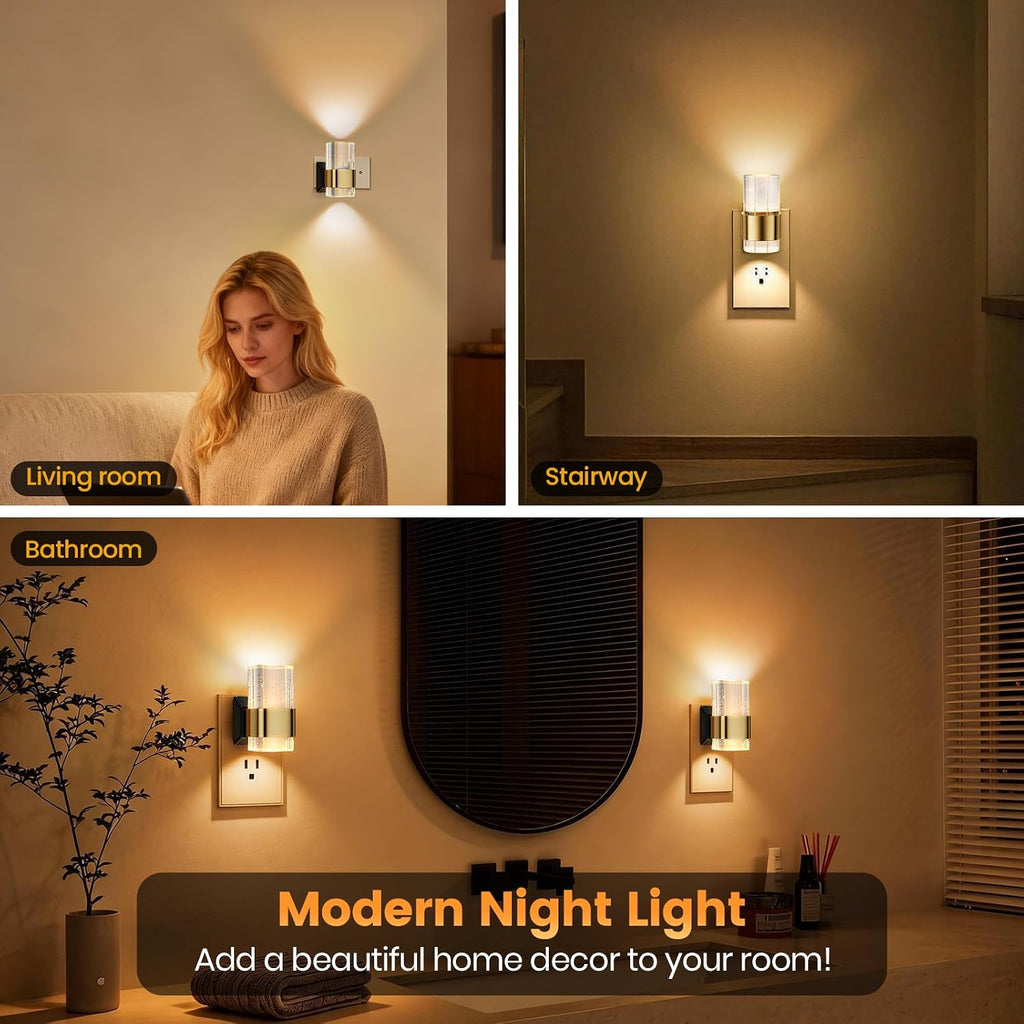 LED Night Light, Dimmable Night Lights Plug into Wall [1-Pack], Acrylic Dusk to Dawn Sensor Nightlight, Adjustable Wall Lights for…