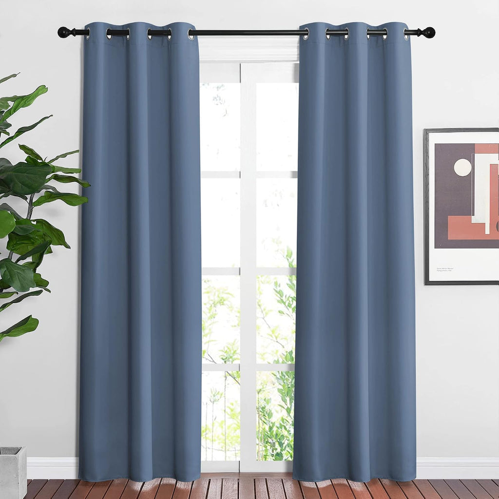 Nicetown Stone Blue Blackout Curtains for Living Room - Window Treatment Energy Saving Thermal Insulated Room Darkening Solid Grommet Panel…