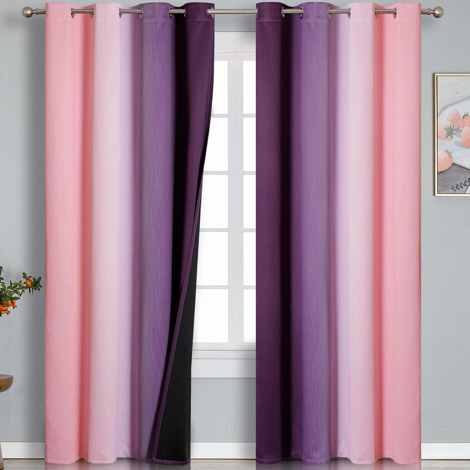 Estelartextiler Estelar Textiler Purple and Pink Ombre Blackout Curtains 102 Inches Long 2 Panels Set, Thermal Insulated Drapes for Bedroom…