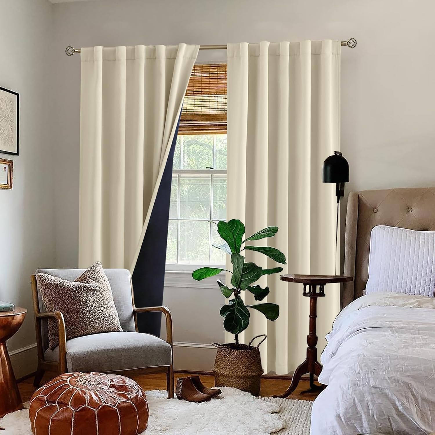 BGment Beige Full Blackout Curtains with Thermal Insulation Liner Curtains 84 Inches Long, Rod Pocket and Back Tab Double Layer Room…