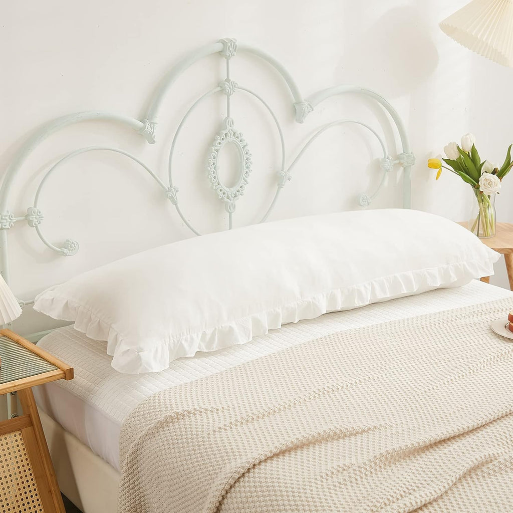 Merryword Boho White Body Pillowcase 20x54in - Ruffled Fringe Decor Sham White