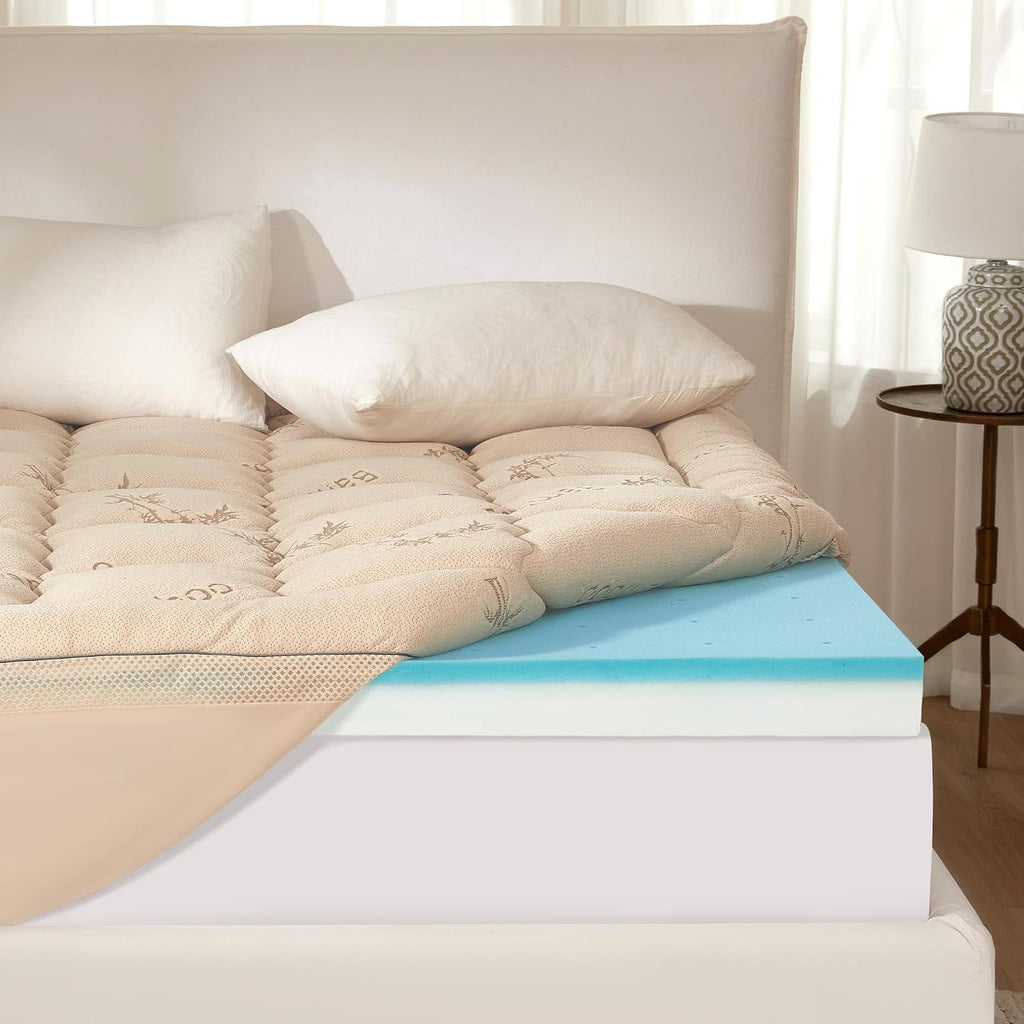 Bedlore California King Memory Foam Mattress Topper 4 Inch,2-in-1 Dual Layer Design (2"Gel Memory Foam + 2"Plush Pillow Top Cover) Mattress…