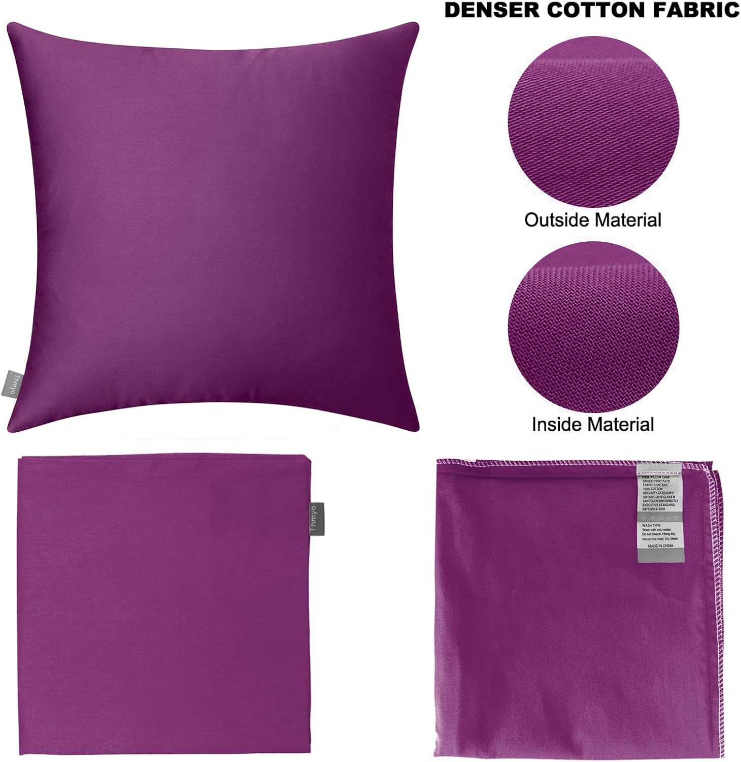 Thmyo 4-Pack 100% Cotton Comfortable Solid Decorative Throw Pillow Case, Thmyo Square Cushion Cover Pillowcase Sublimation Blank Pillow Cove…