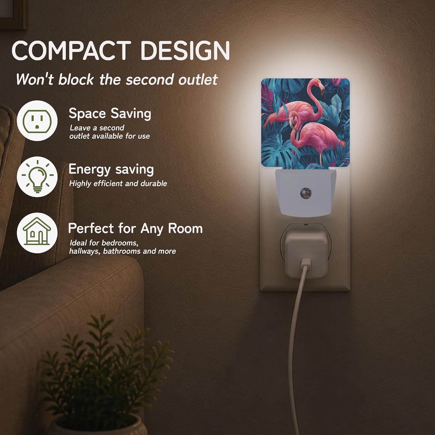 Night Light, Tropical Pink Flamingo Night Lights Plug into Wall for Bedroom Bathroom Hallway Kitchen, Dusk to Dawn Sensor Decorative Gift…