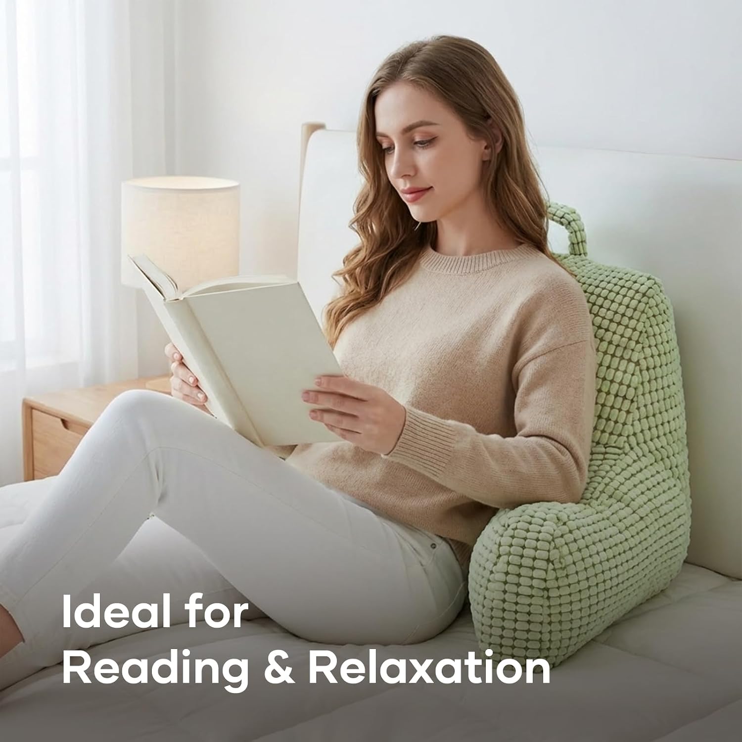 NOONTIDE Reading Pillow with Top Handle, Uniquely Designed Soft Fabric, Ergonomic Back Support for Bed, Cover Washable Sit up…