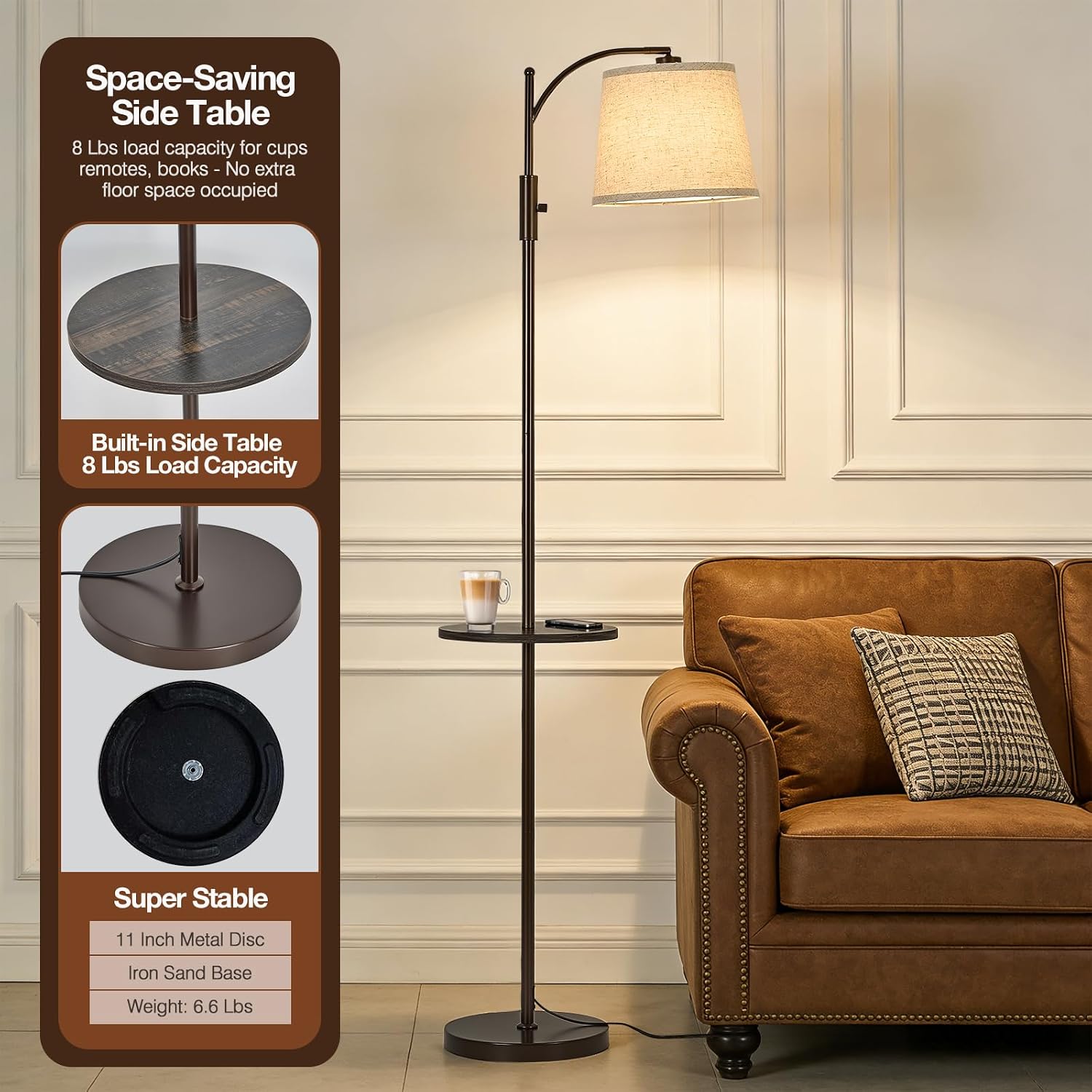 LightingyourhomeandLifewithus AIDENOEY Smart Floor Lamp with Side Table | Stepless Dimming, RGB Multi-Color | Adjustable Swivel Head | Voic…