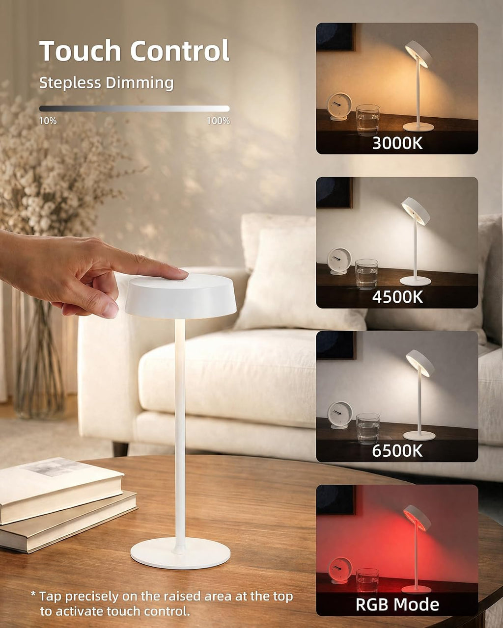 Cordless Lamp, Rechargeable Table Lamp, Battery Operated, RGB Dimmable Touch Control, 3 Color Temperatures, LED Memory Function, Portable…