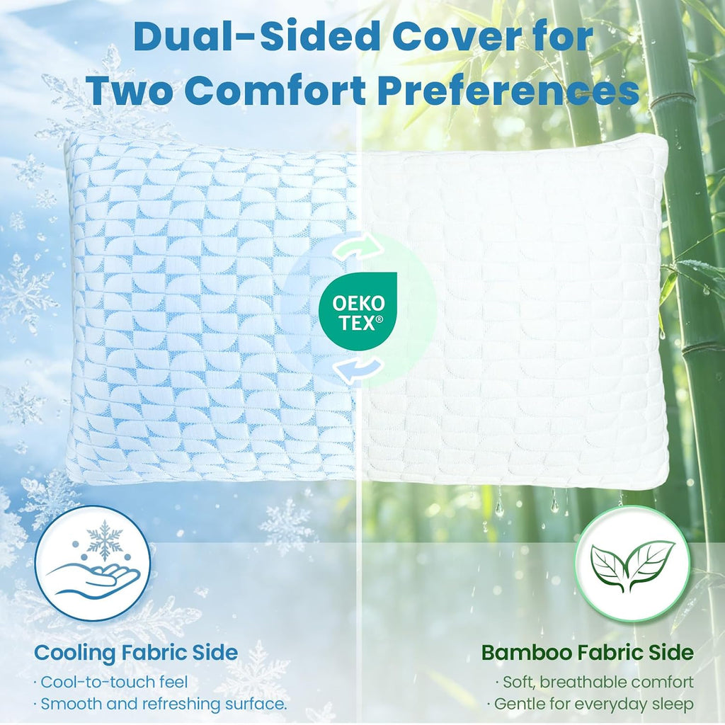QUTOOL Firm Pillow Shredded Memory Foam, Cooling Pillow for Hot Sleeper, Adjustable Bed Pillow for Side Back Stomach Sleepers, Washable…