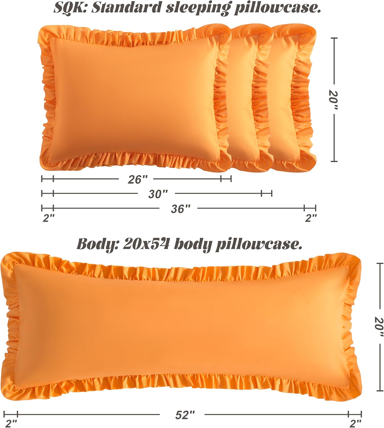 Bedsum Ruffled Body Pillowcase, 20x54 Body Pillow Cover, Brushed Microfiber with Envelope Closure, Soft Wrinkle-Resistant, Orange