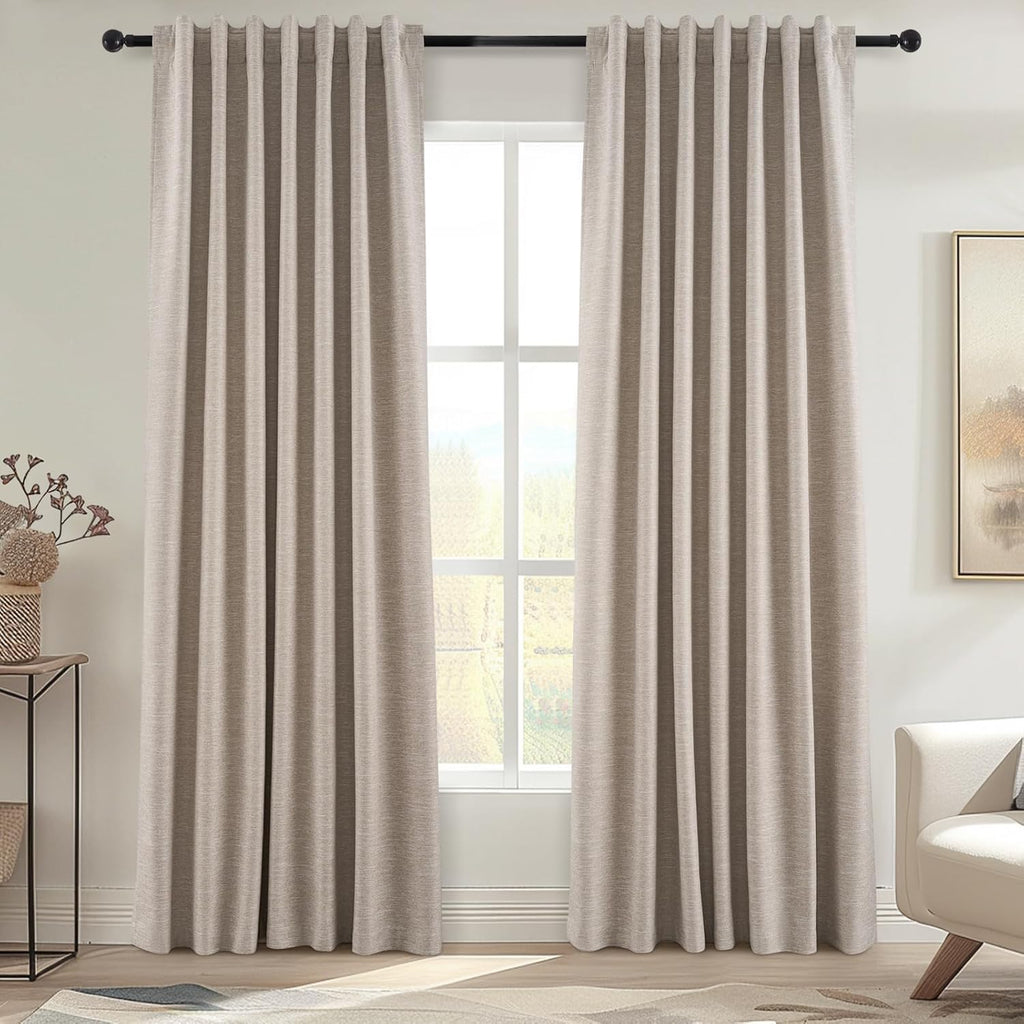 Topfinel Extra Long Linen Blackout Curtains 132 Inches Long for Bedroom Farmhouse High Ceiling Mount Track Tall Curtain with Hooks Drapes f…