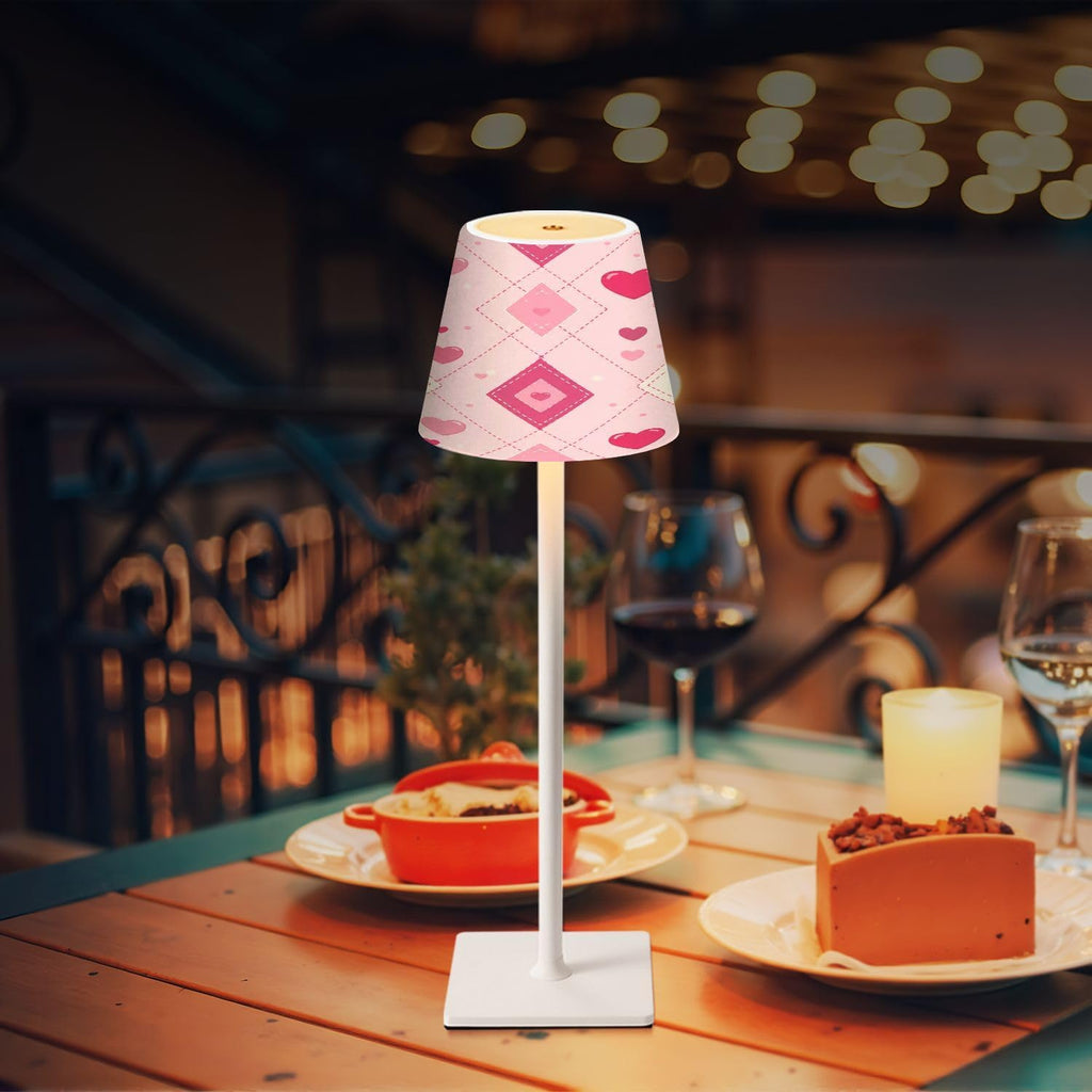 Cordless Mahjong Lamp Pink Heart Diamond Lattice Geometric Romantic Pastel Love Small LED Lamp 3 Color Dimmable Rechargeable Lamps for…