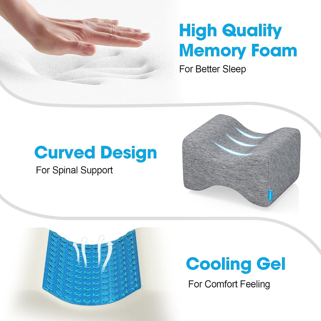 Knee Pillow for Side Sleepers with Cooling Gel, Memory Foam Elevation Pillow for Spine Aligning, Sciatica, Back, Hip, Knee, Ankle Pain…