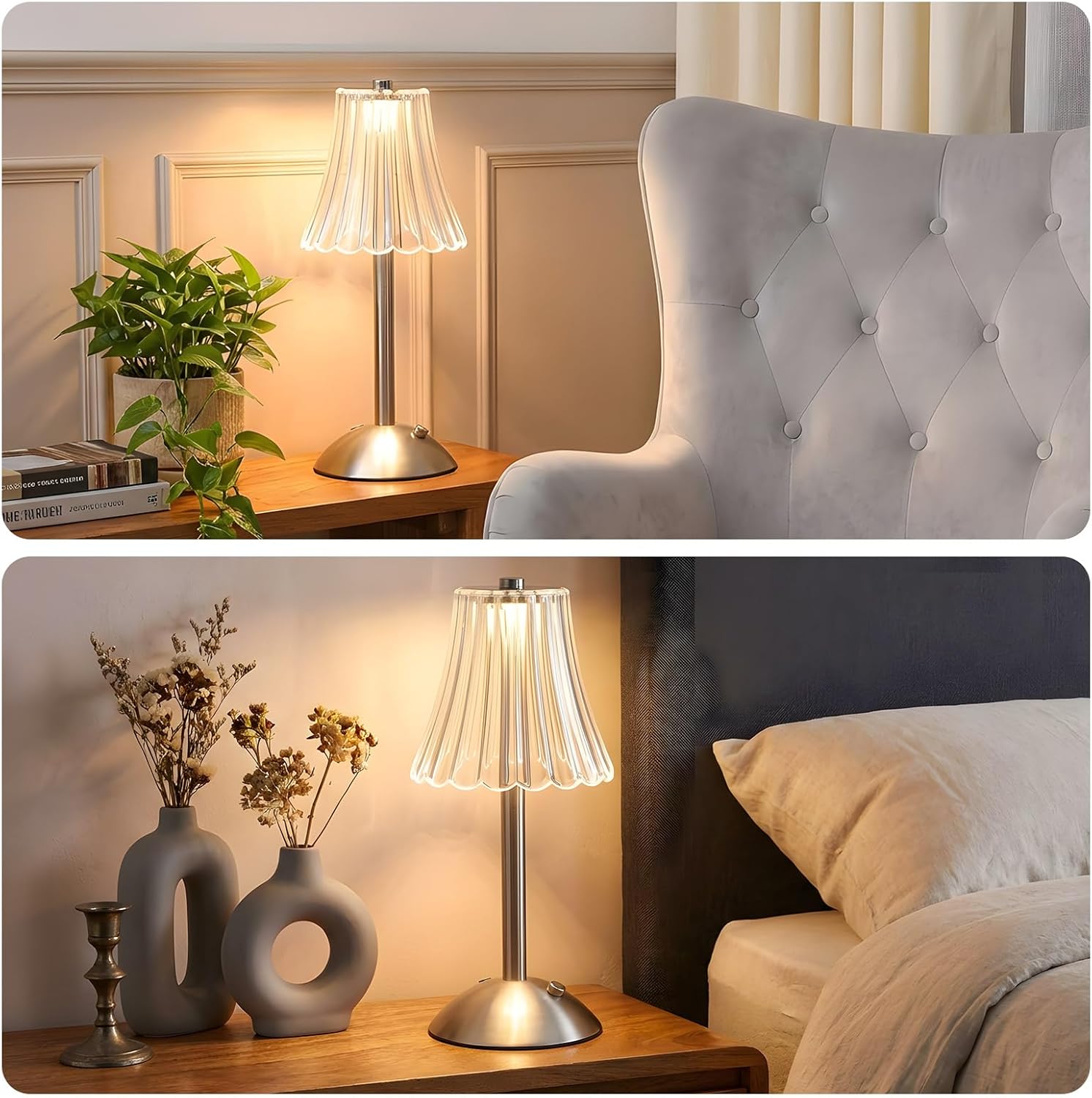 Liliful 1 Pcs Cordless Table Lamp Rechargeable Touch LED Small Gold Portable Battery Operated USB-c Desk Lamp 3 Color Dimmable for…