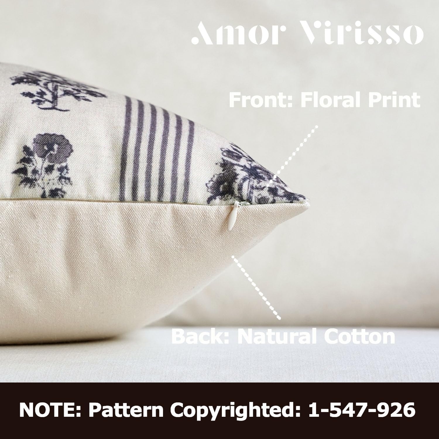 AffordableFloralPrintMaker Amor Virisso Floral Throw Pillow Covers 18x18 Set of 2 Block Print Pillow Covers Neutral Floral Striped Farmhous…