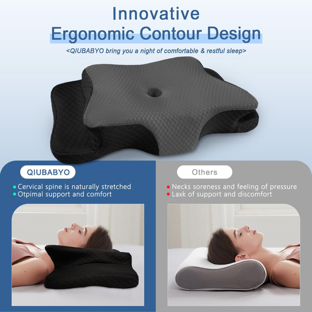 Qiubabyo Cervical Pillow for Neck Support, Adjustable Ergonomic Pillow Cozy Sleeping, Odorless Orthopedic Memory Foam Pillows, Contour Bed…