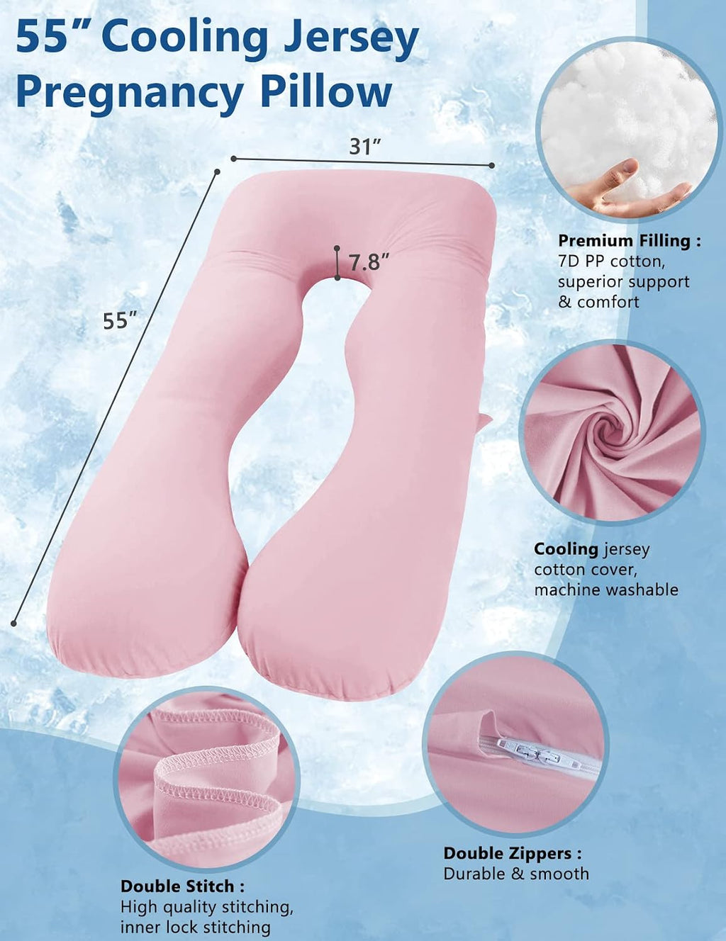 Meiz Pregnancy Pillows, Pregnancy Pillows for Sleeping, Pregnancy Body Pillow Cooling, Maternity Pillow for Pregnant Woman with Cooling Jer…