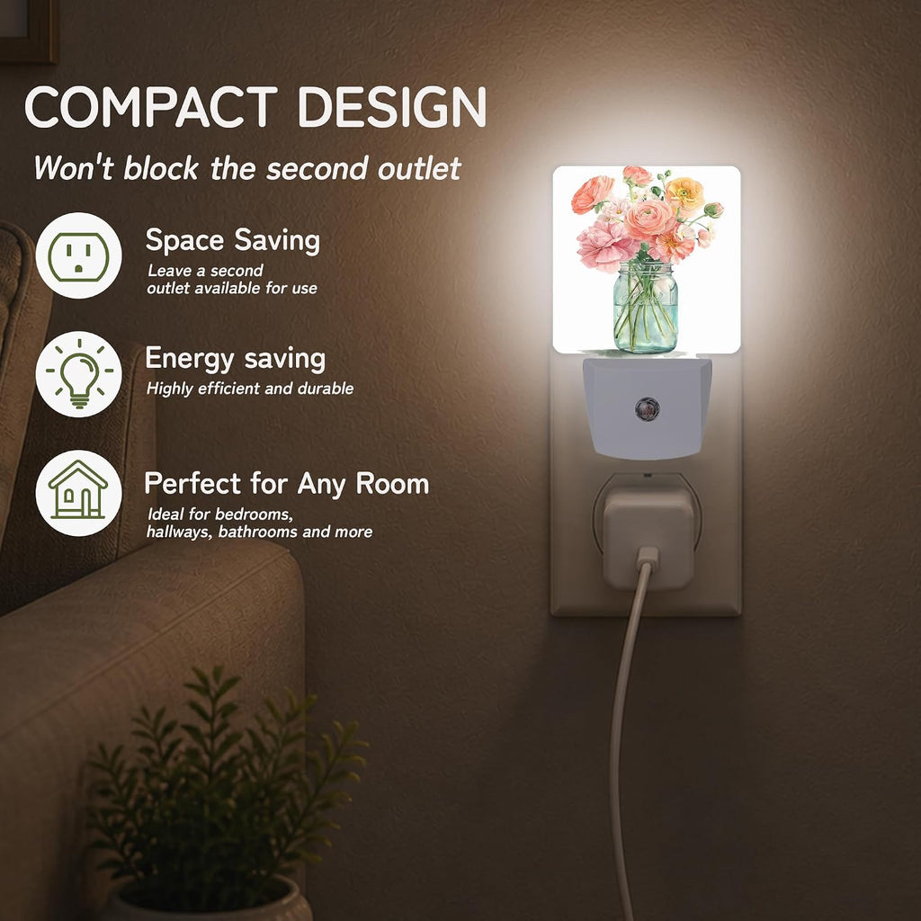 Night Light, Rose Mason Jar Night Lights Plug into Wall Decor for Bedroom Bathroom Hallway Kitchen, Dusk to Dawn Sensor Gift for Women…