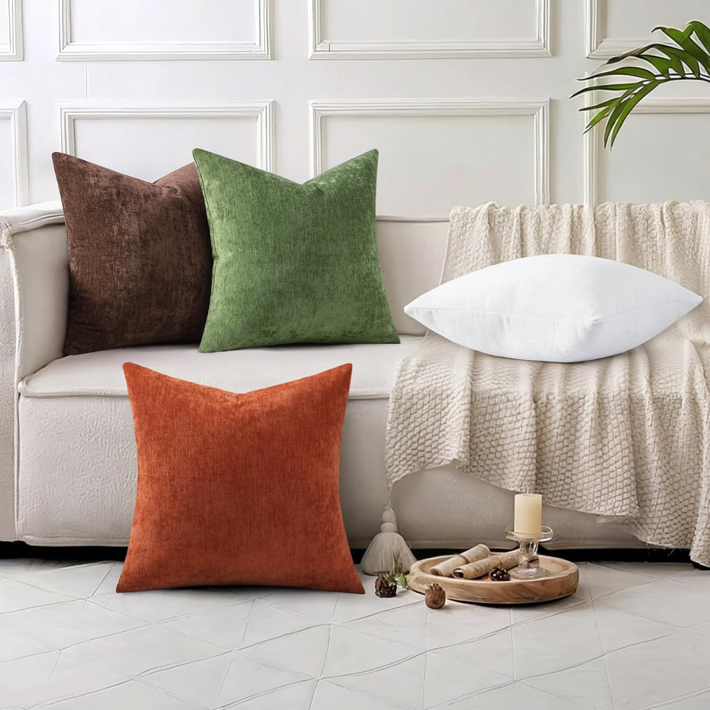 decorUhome Chenille Olive Green Throw Pillow Covers 20x20 Inch Set of 2, Decorative Soft Couch Pillow Covers Solid Dyed Accent Farmhouse Ne…