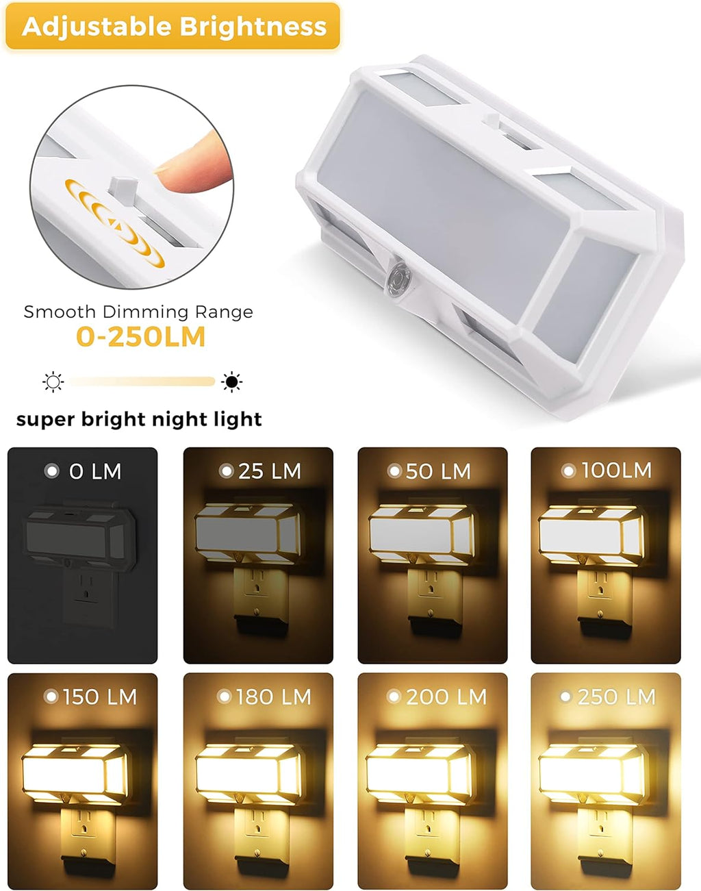 L LOHAS LED Bright Night Light, Night Lights Plug into Wall, 0-250LM LED Night Light, Dusk to Dawn Sensor, 2W Dimmable Nightlight, Soft…